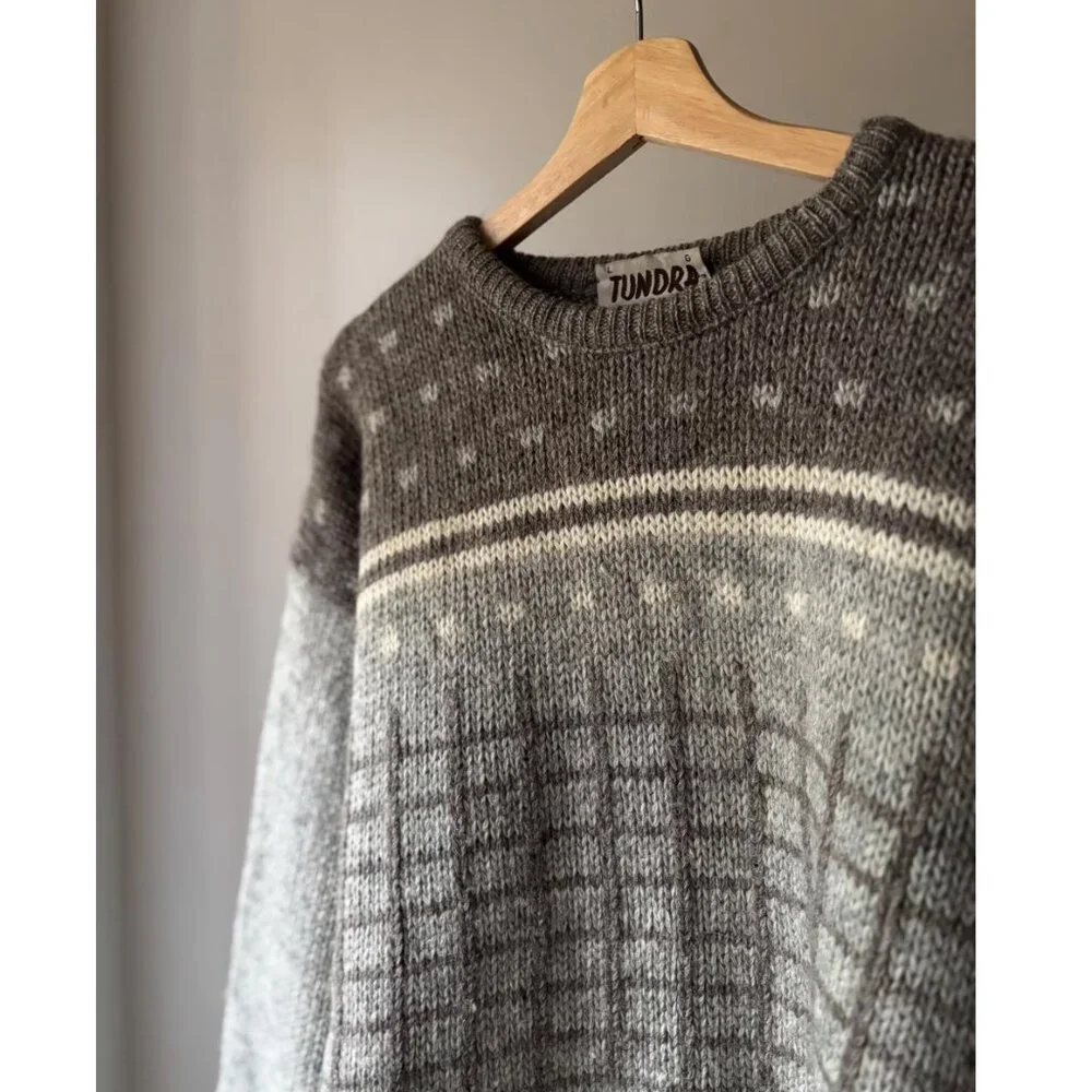 1970s Thick Scandinavian Wool Tundra Sweater | Vintage Canadian-made Patterned K - Picture 2 of 6
